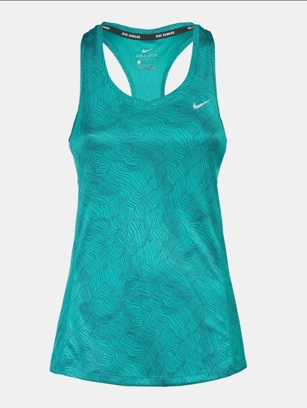 Nike Pro Miller Dri Fit Striped Teal Running Sport Women's Loose Tank Top Small